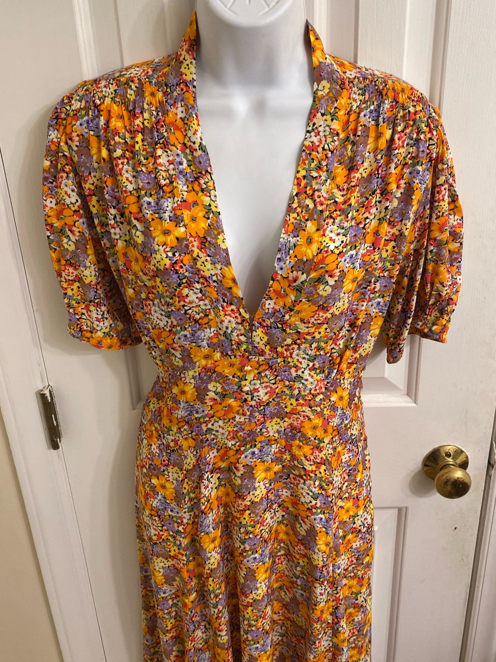 FAITHFULL THE BRAND FLOWY MIDI DRESS V-NECK FEMININE PRAIRIE ROMANTIC SIZE 6 MED - Picture 9 of 16